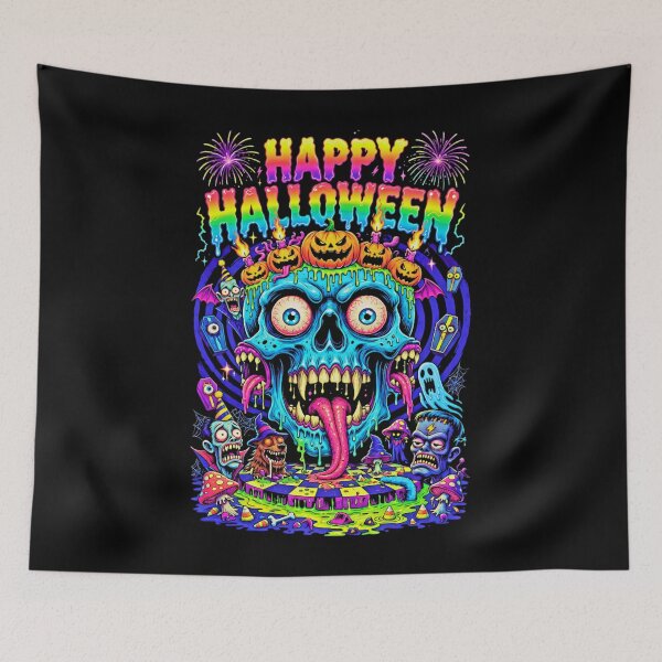 Item preview, Happy Halloween Neon Skull Freakshow - Psychedelic Monster Party designed and sold by David Brookes Digital.