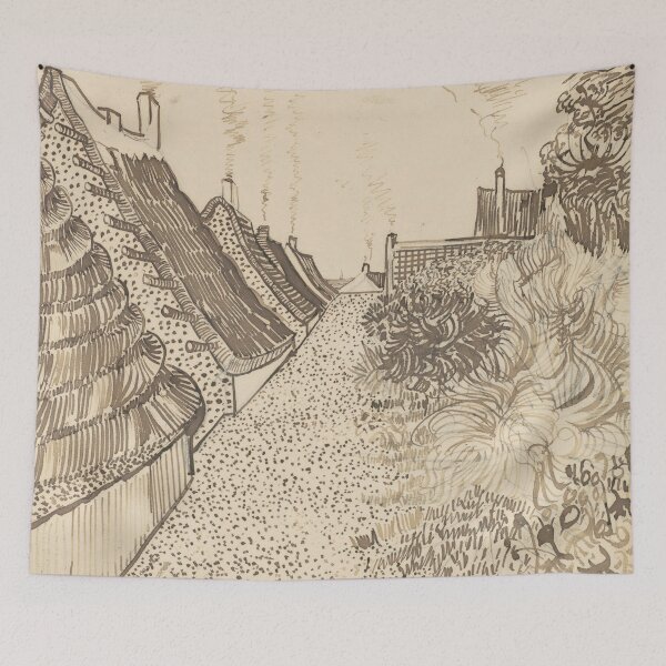 Item preview, Street in Saintes Maries De La Mer by Vincent van Gogh: Line Art Poster designed and sold by artofuniverse.