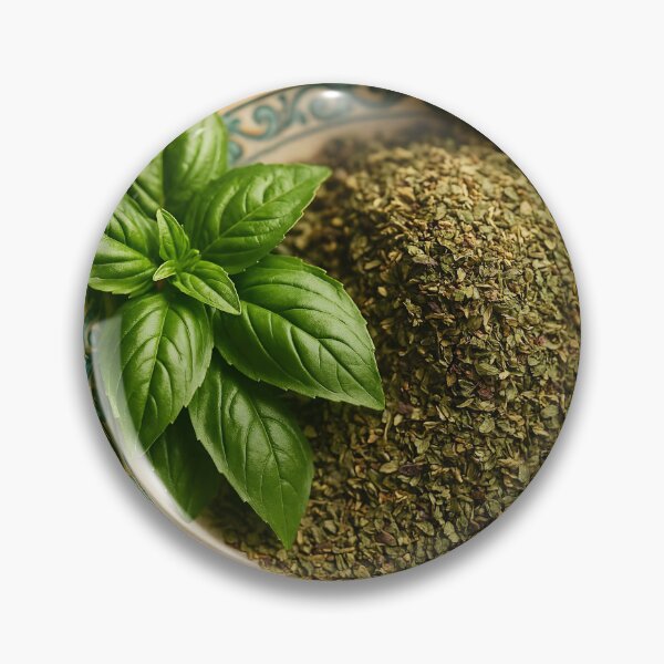 Item preview, Dried Basil in Rustic Ceramic Bowl with Fresh Leaves – Herbal Cooking Ingredients designed and sold by EmeraldeaArt.