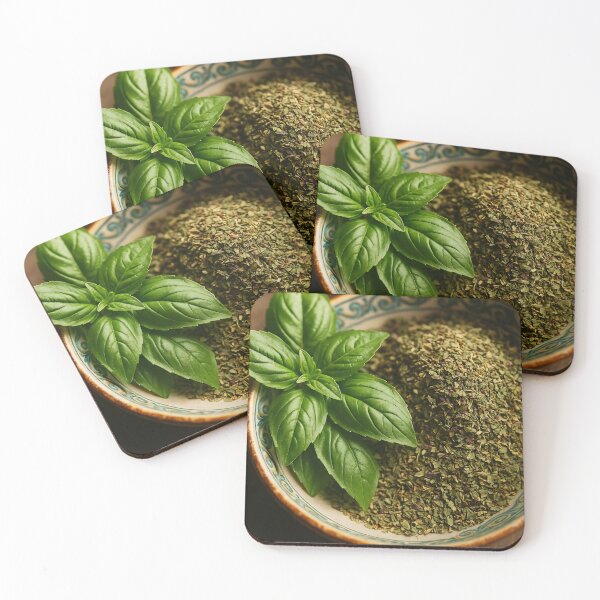 Item preview, Dried Basil in Rustic Ceramic Bowl with Fresh Leaves – Herbal Cooking Ingredients designed and sold by EmeraldeaArt.