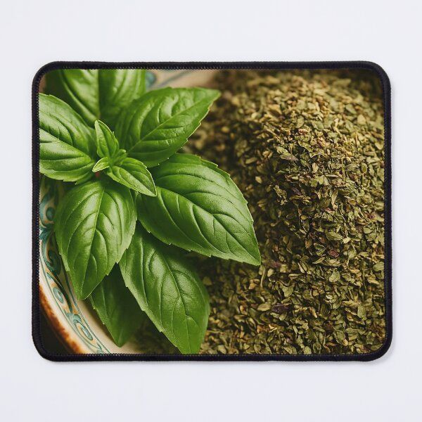 Item preview, Dried Basil in Rustic Ceramic Bowl with Fresh Leaves – Herbal Cooking Ingredients designed and sold by EmeraldeaArt.