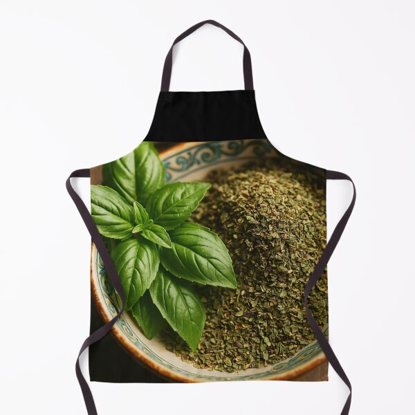 Item preview, Dried Basil in Rustic Ceramic Bowl with Fresh Leaves – Herbal Cooking Ingredients designed and sold by EmeraldeaArt.