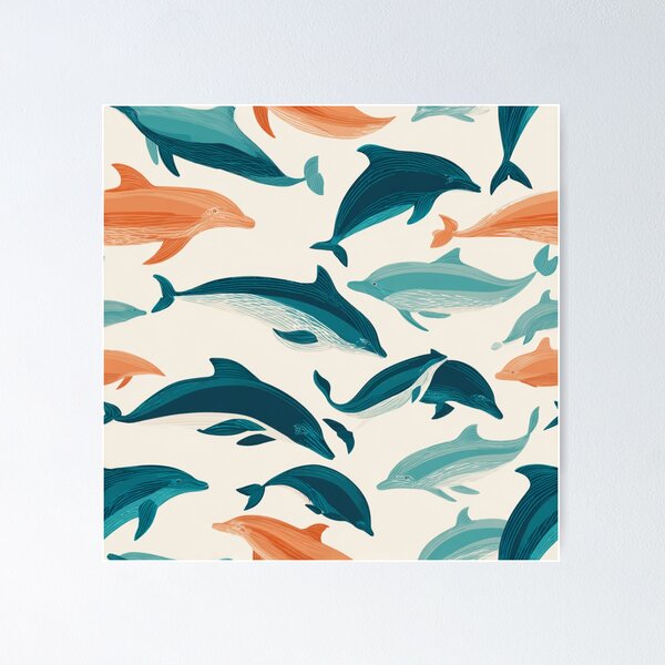 Item preview, Stylized Dolphin Pattern Ocean Life Marine Mammal designed and sold by NicolasGlowArt.