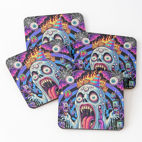 Item preview, Happy Halloween Neon Monster Freakshow - Psychedelic Drooling Skull Party designed and sold by David Brookes Digital.