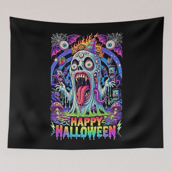 Item preview, Happy Halloween Neon Monster Freakshow - Psychedelic Drooling Skull Party designed and sold by David Brookes Digital.