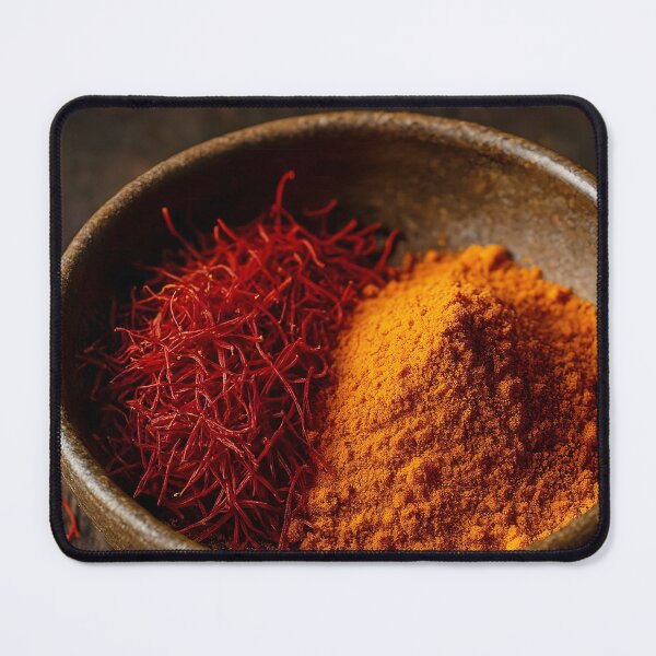 Item preview, Saffron Powder and Threads in Rustic Brown Ceramic Bowl – Culinary Spice Concept designed and sold by EmeraldeaArt.
