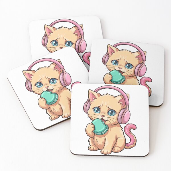 Item preview, Cute Cat Pink Headphones Eating Macaron Sticker designed and sold by Jullie999.