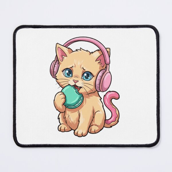 Item preview, Cute Cat Pink Headphones Eating Macaron Sticker designed and sold by Jullie999.