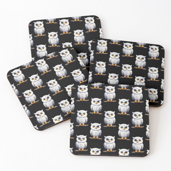 Item preview, Cute Little White Owls - Black  designed and sold by PatternTitan.