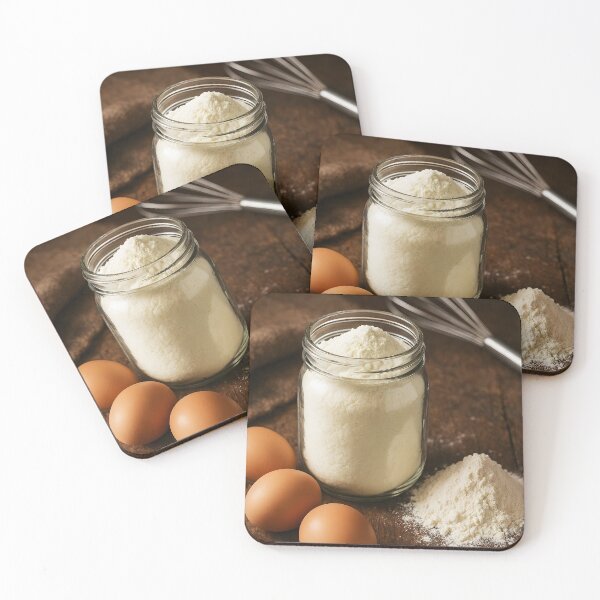 Item preview, Rice Flour in Glass Jar with Eggs and Whisk on Rustic Dark Table – Baking Ingredients Setup designed and sold by EmeraldeaArt.