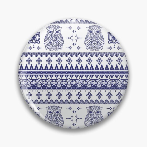 Item preview, Seamless Tribal Owl Pattern with Ornamental Geometric Elements in Blue and White designed and sold by Tarathai.