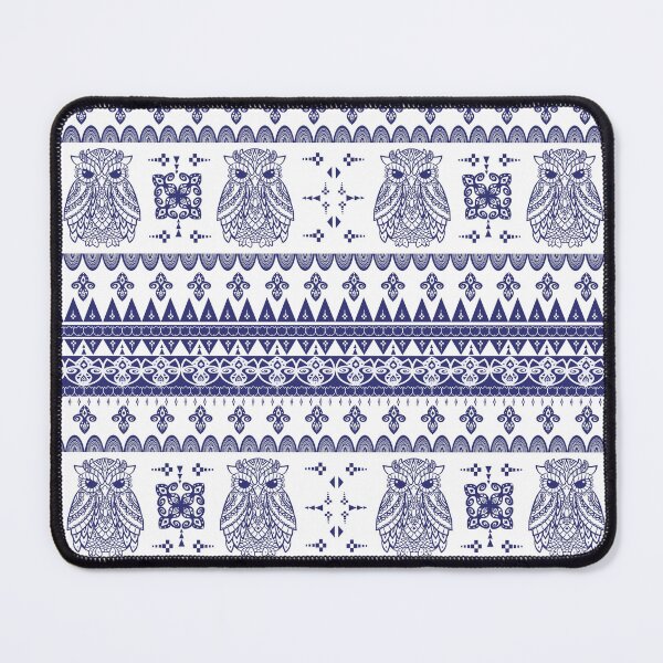 Item preview, Seamless Tribal Owl Pattern with Ornamental Geometric Elements in Blue and White designed and sold by Tarathai.