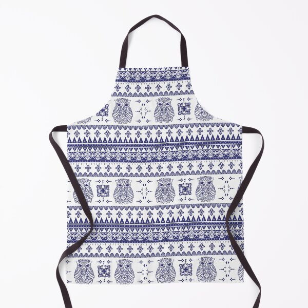 Item preview, Seamless Tribal Owl Pattern with Ornamental Geometric Elements in Blue and White designed and sold by Tarathai.