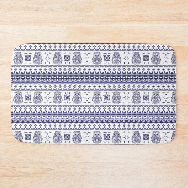 Item preview, Seamless Tribal Owl Pattern with Ornamental Geometric Elements in Blue and White designed and sold by Tarathai.