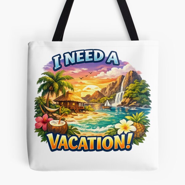 Item preview, Tropical island with the inscription I want a vacation designed and sold by SVITANOK.