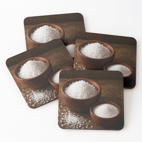 Item preview, Two Small Wooden Bowls with Grainy and Powder Salt – Rustic Culinary Texture designed and sold by EmeraldeaArt.