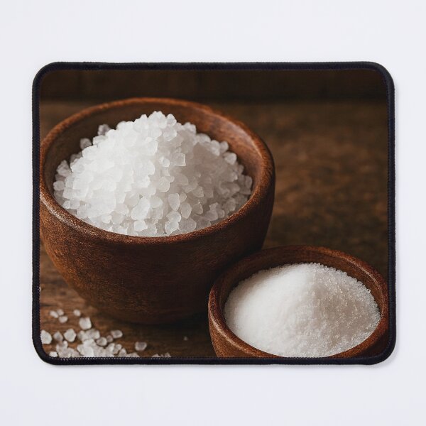 Item preview, Two Small Wooden Bowls with Grainy and Powder Salt – Rustic Culinary Texture designed and sold by EmeraldeaArt.