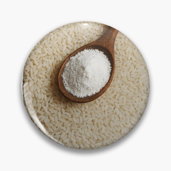 Item preview, White Rice Flour in Wooden Spoon Over Rice Grains – Rustic Ingredient Close-Up designed and sold by EmeraldeaArt.