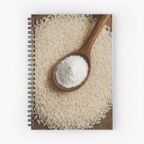 Item preview, White Rice Flour in Wooden Spoon Over Rice Grains – Rustic Ingredient Close-Up designed and sold by EmeraldeaArt.