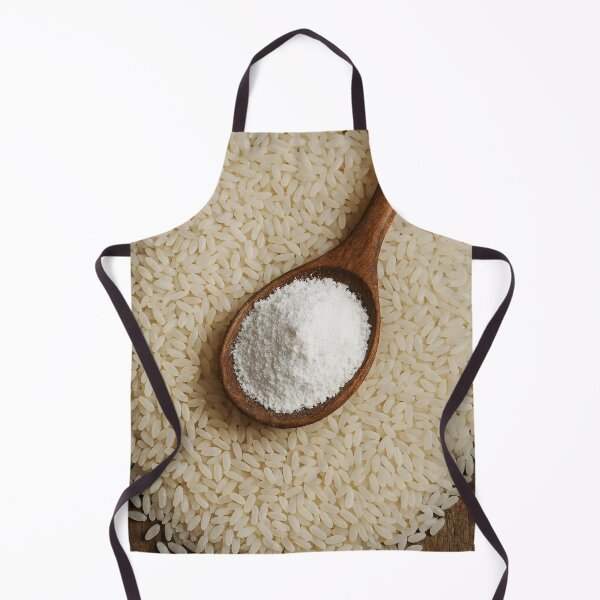 Item preview, White Rice Flour in Wooden Spoon Over Rice Grains – Rustic Ingredient Close-Up designed and sold by EmeraldeaArt.