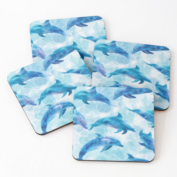 Item preview, Blue Watercolor Dolphins Seamless Ocean Pattern Art designed and sold by NicolasGlowArt.