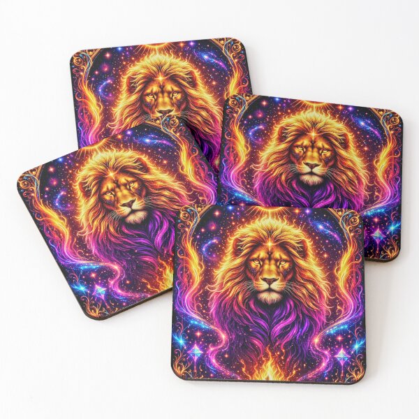 Item preview, Leo Zodiac Lion - Cosmic Fire Lion with Neon Mane & Leo Symbol designed and sold by David Brookes Digital.