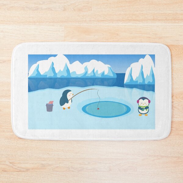 Item preview, Pair of penguins fishing in a hole in the ice with icebergs in the background. designed and sold by Martapp.
