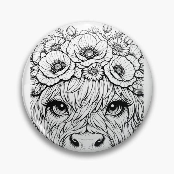 Item preview, Highland Cow with Floral Crown – Boho Coloring Page for Relaxation designed and sold by VINTAGEPUNTEES.