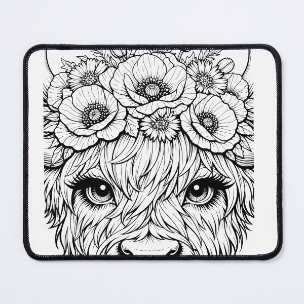 Item preview, Highland Cow with Floral Crown – Boho Coloring Page for Relaxation designed and sold by VINTAGEPUNTEES.