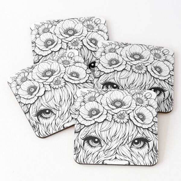 Item preview, Highland Cow with Floral Crown – Boho Coloring Page for Relaxation designed and sold by VINTAGEPUNTEES.