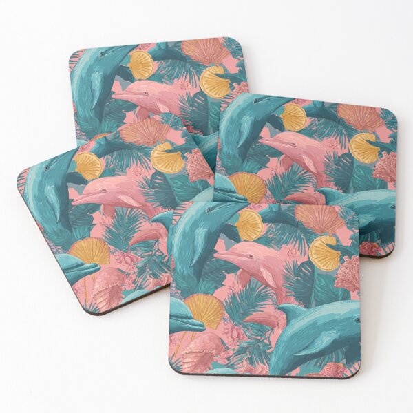 Item preview, Tropical Pink Teal Dolphin Ocean Life Pattern designed and sold by NicolasGlowArt.