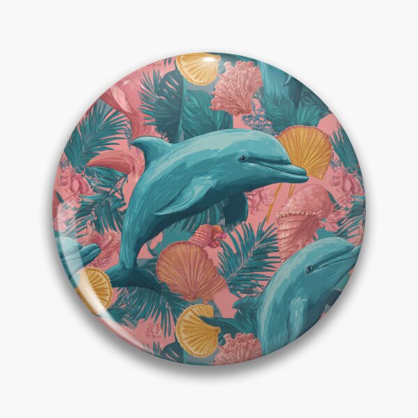 Item preview, Tropical Pink Teal Dolphin Ocean Life Pattern designed and sold by NicolasGlowArt.