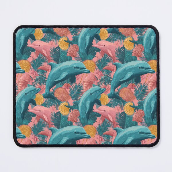 Item preview, Tropical Pink Teal Dolphin Ocean Life Pattern designed and sold by NicolasGlowArt.