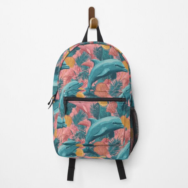 Item preview, Tropical Pink Teal Dolphin Ocean Life Pattern designed and sold by NicolasGlowArt.