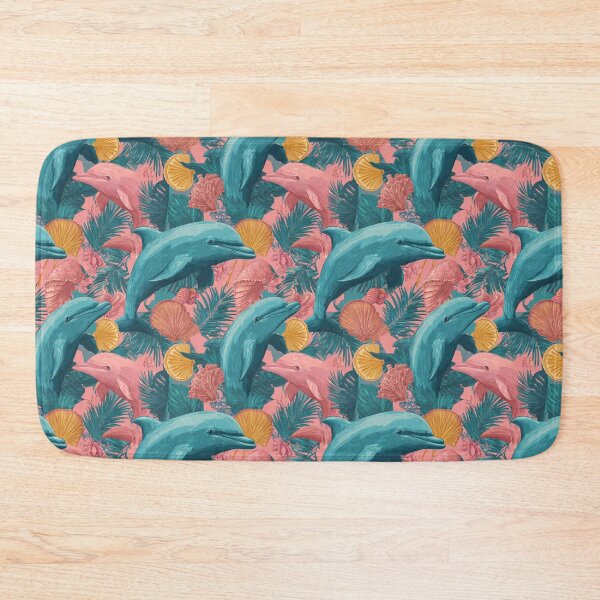Item preview, Tropical Pink Teal Dolphin Ocean Life Pattern designed and sold by NicolasGlowArt.