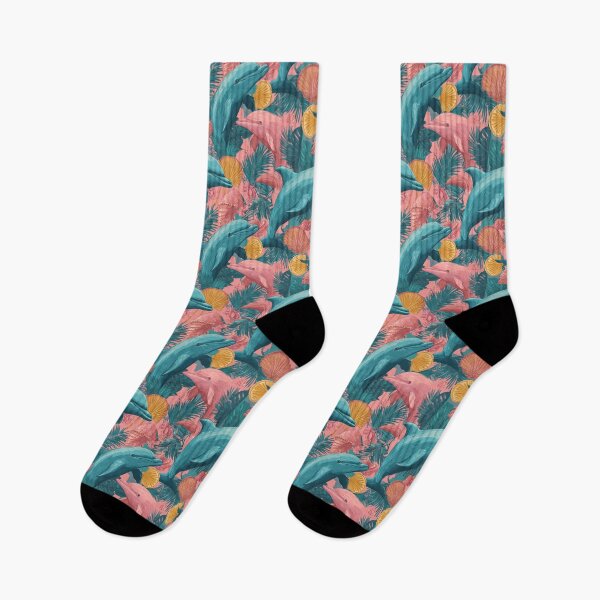 Item preview, Tropical Pink Teal Dolphin Ocean Life Pattern designed and sold by NicolasGlowArt.