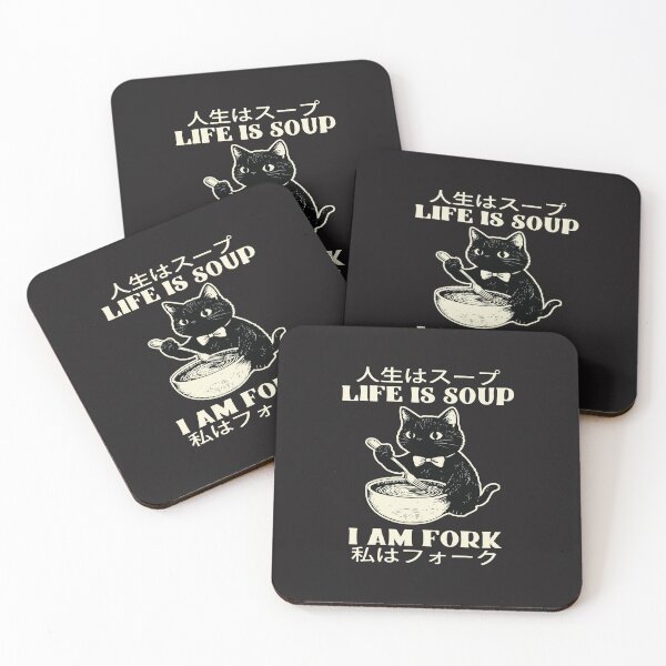 Item preview, Life Is Soup I Am Fork Funny Cat Meme Japanese Aesthetic designed and sold by kiralynstration.