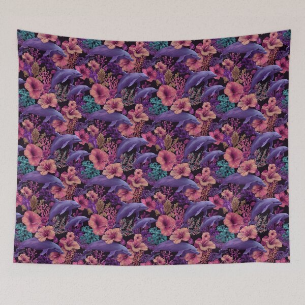 Item preview, Purple Dolphin Hibiscus Coral Reef Ocean Design designed and sold by NicolasGlowArt.