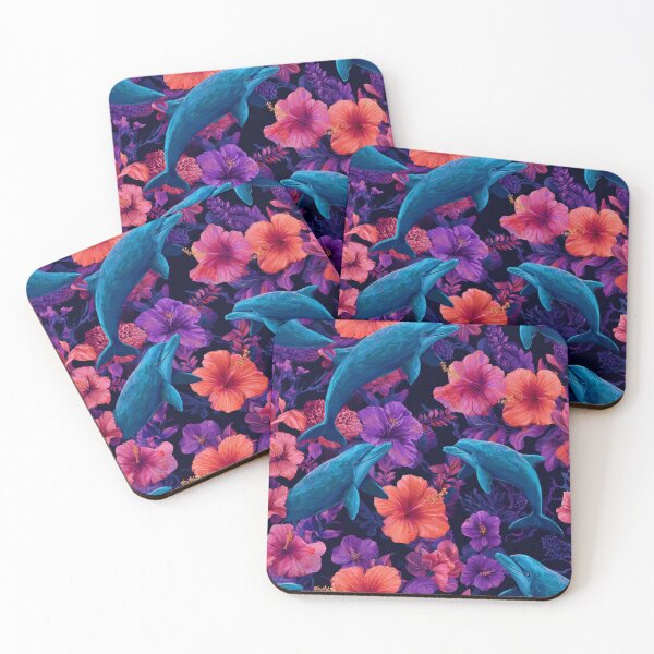 Item preview, Vibrant Dolphin Hibiscus Tropical Floral Pattern designed and sold by NicolasGlowArt.