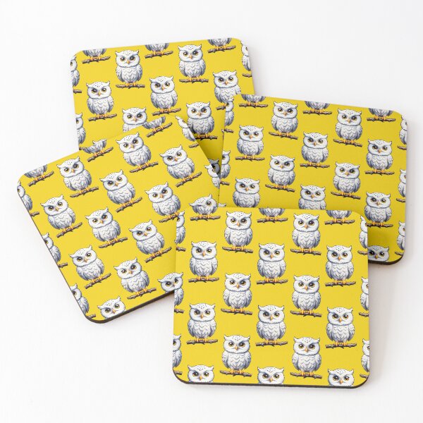 Item preview, Cute Little White Owls - Yellow  designed and sold by PatternTitan.