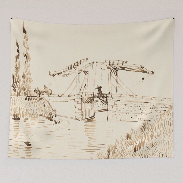 Item preview, The Langlois Bridge by Vincent van Gogh: Sepia Landscape Fine Art Print designed and sold by artofuniverse.