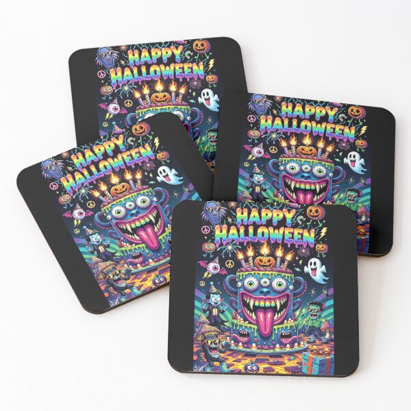 Item preview, Happy Halloween Neon Monster Cake - Psychedelic Eyeball Skull Birthday Party designed and sold by David Brookes Digital.