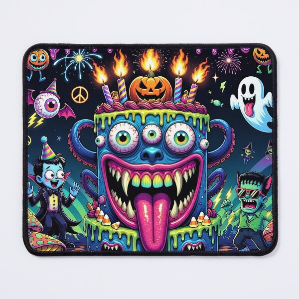 Item preview, Happy Halloween Neon Monster Cake - Psychedelic Eyeball Skull Birthday Party designed and sold by David Brookes Digital.