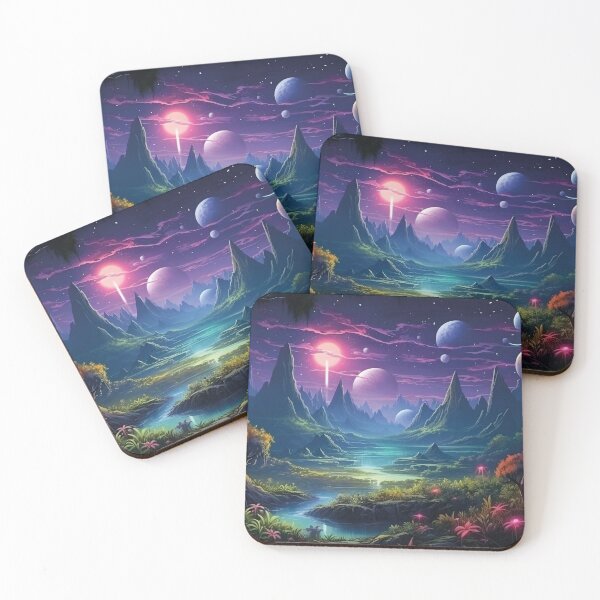 Item preview, Purple alien planet landscape with river and mountains designed and sold by Mauswohn.