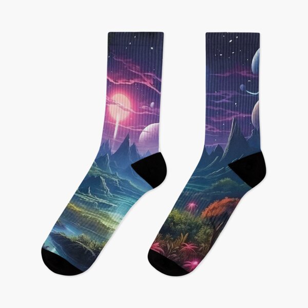 Item preview, Purple alien planet landscape with river and mountains designed and sold by Mauswohn.