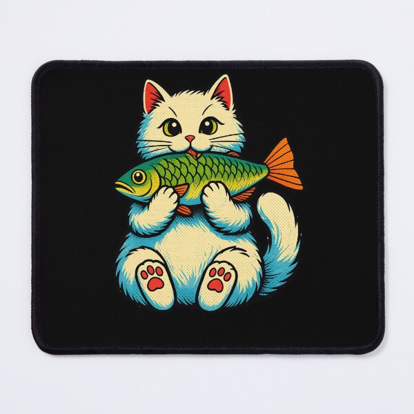 Item preview, Cute Cat Holding Fish designed and sold by MoonfurStudio.