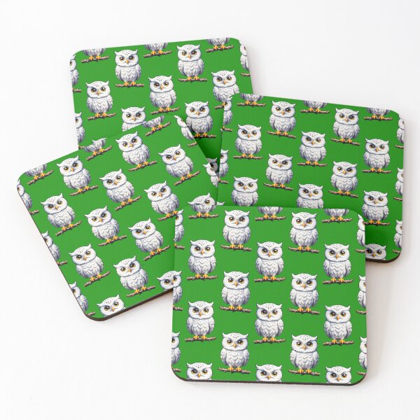 Item preview, Cute Little White Owls - Green  designed and sold by PatternTitan.