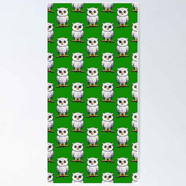 Item preview, Cute Little White Owls - Green  designed and sold by PatternTitan.