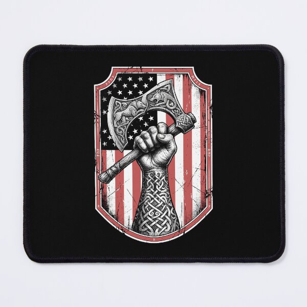 Item preview, American Viking Vintage USA Flag Shield Runes Axe Valhalla designed and sold by GrandeDuc.