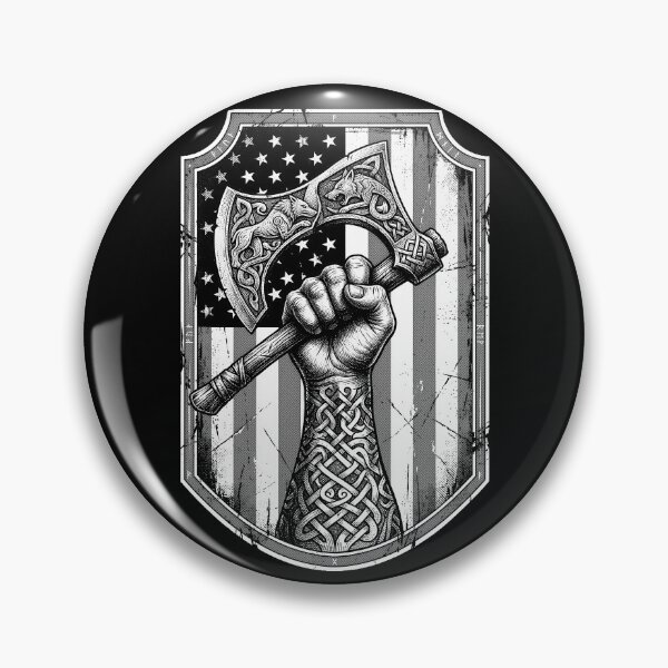 Item preview, American Viking Vintage USA Flag Shield Runes Axe Valhalla designed and sold by GrandeDuc.